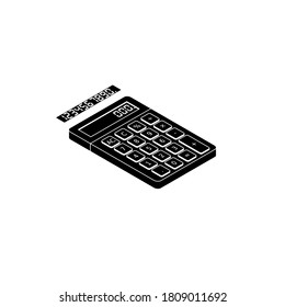 Calculator and Digital number right view White Outline icon vector isometric. Flat style vector illustration.
