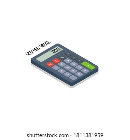 Calculator and Digital number right view Shadow icon vector isometric. Flat style vector illustration.