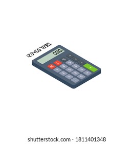 Calculator and Digital number right view White Background icon vector isometric. Flat style vector illustration.