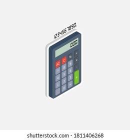 Calculator and Digital number right view White Stroke and Shadow icon vector isometric. Flat style vector illustration.