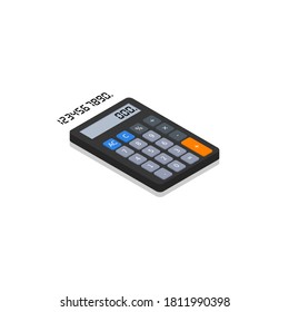 Calculator and Digital number right view Shadow icon vector isometric. Flat style vector illustration.