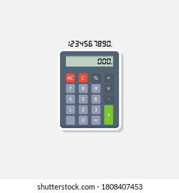 Calculator and Digital number White Stroke and Shadow icon vector isolated. Flat style vector illustration.