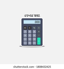 Calculator and Digital number White Stroke and Shadow icon vector isolated. Flat style vector illustration.