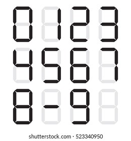 Calculator digital numbers, with shadow, black isolated on white background, vector illustration.
