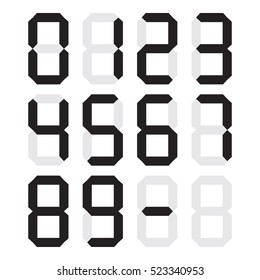 Calculator digital numbers, with shadow, black isolated on white background, vector illustration.