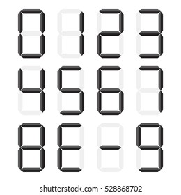 Calculator digital numbers, with shadow, grey isolated on white background, vector illustration.