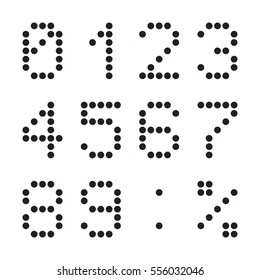 Calculator digital numbers, terminal table led font, black isolated on white background, vector illustration.