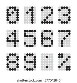 Calculator digital numbers, terminal table led font, black with gray grid isolated on white background, vector illustration.