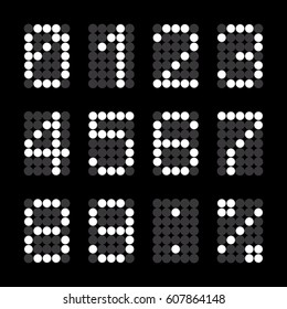 Calculator digital numbers, terminal table led font, with grid, white isolated on black background, vector illustration.