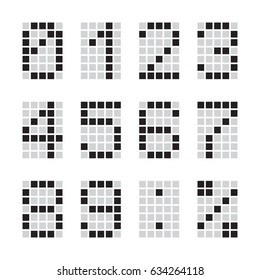 Calculator digital numbers, terminal table led font, with grid, black isolated on white background, vector illustration.