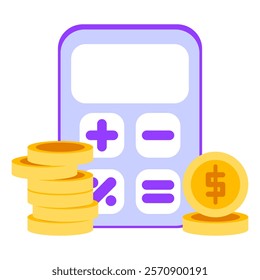 Calculator with dollar coin. Concept of financial management. Vector illustration isolated on white background.