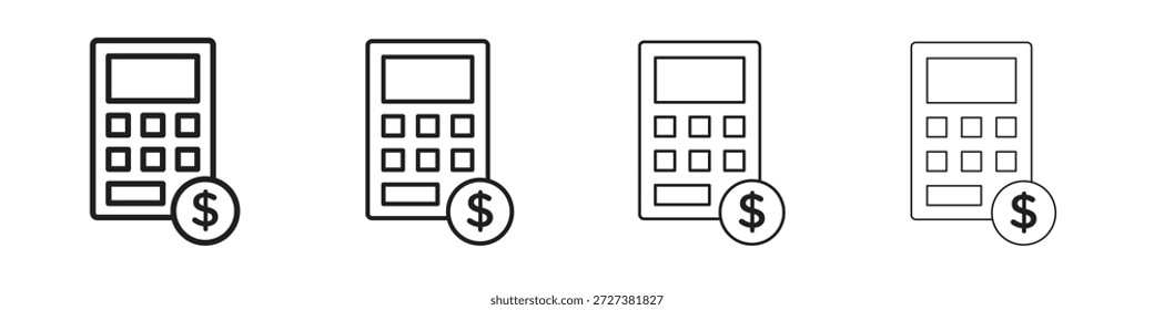 Rechner- und Dollarsymbole Umrissvektorsymbol