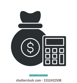 Calculator with dollar sack icon vector illustration logo template for many purpose. Isolated on white background.
