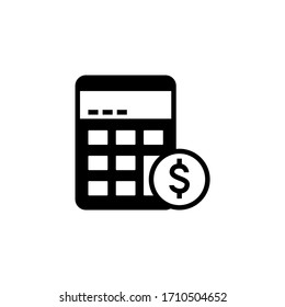 Calculator and dollar vector icon in black solid flat design icon isolated on white background