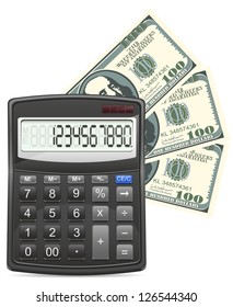 calculator and dollars concept vector illustration isolated on white background