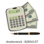 Calculator and dollars. Vector illustration.