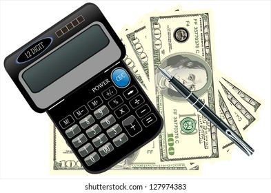 Calculator and dollars. Vector illustration.