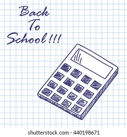 Calculator. Doodle sketch on checkered paper background. Vector illustration.