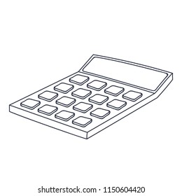Calculator. Doodle style black and white illustration. Vector isolated on white background