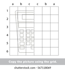 Calculator. Dot to dot educational game for kids. Trace and copy the simmetry half of picture using grid.