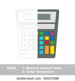 Calculator. Dot to dot educational game for kids. Half tracing worksheet to be colored.