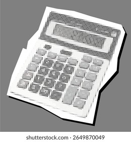 Calculator dotted collage element pointilize in paper torn vector, merging financial tools with a unique, textured artistic style. or accounting themes, educational graphics, or creative finance