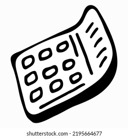 A calculator drawn by hand. Isolated vector element in the doodle style. Stationery item for office, school, work