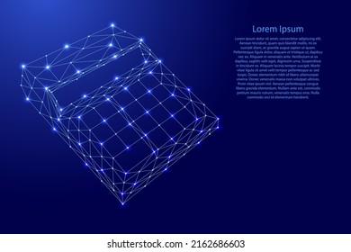 Calculator, electronic desktop for financial calculations, from futuristic polygonal blue lines and glowing stars for banner, poster, greeting card. Vector illustration.