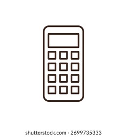 calculator. It features a rectangular grey body with rounded corners, a dark grey display screen at the top, and twelve pink square buttons arranged in a grid below the screen