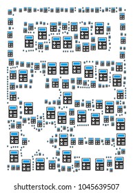 Calculator figure created in the figure of calculator elements. Vector iconized collage organized from simple design elements.