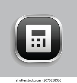 calculator fill icon design. Glossy Button style rounded rectangle isolated on gray background. Vector illustration