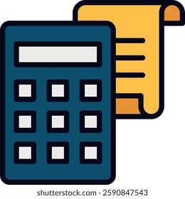 Calculator Filled Line Icon for Financial Calculations. Math tool for accounting, business calculator, office desk essential