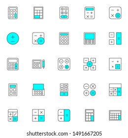 calculator filled line icons set. simple collection of calculation icons. editable stroke. 