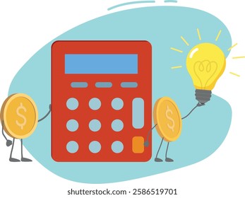 Calculator, finance, business plan. Vector illustration concept budget, financial planning. Coins gold dollar