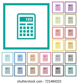 Calculator flat color icons with quadrant frames on white background