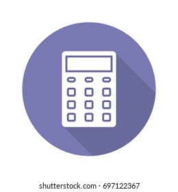 Calculator flat design long shadow glyph icon. Vector silhouette illustration