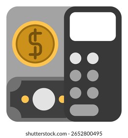 Calculadora Estilo de design plano, calculadora financeira com moeda, perfeito para orçamento, aplicativos de contabilidade ou ilustrações de IU de planejamento financeiro.
