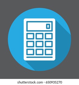 Calculator flat icon. Round colorful button, circular vector sign with long shadow effect. Flat style design