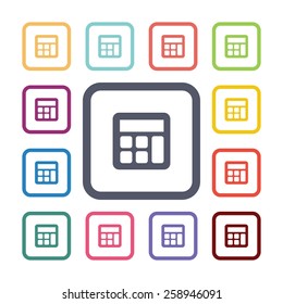 calculator flat icons set. Open round colorful buttons. Vector 