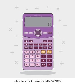 Calculator flat style, purple color, a portable calculation tool for finance, business, commerce, office, and education. cute design illustration.