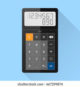 Calculator in a flat style. Vector illustration with long shadow.