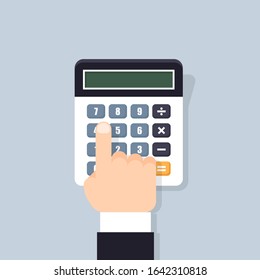 Calculator flat vector isolated illustration, math calculation modern disblay with keyboard.