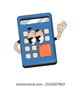 Calculator with funny face. Vector comic mathematics and accounting, economic and analytics character. Personage clipart for office work and study, education calculation. Facial expression pop art.