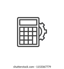 Calculator and gear outline icon. linear style sign for mobile concept and web design. accounting simple line vector icon. Symbol, logo illustration. Pixel perfect vector graphics