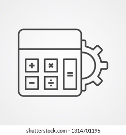 Calculator with gear vector icon sign symbol