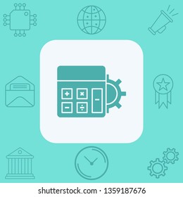 Calculator with gear vector icon sign symbol