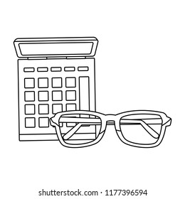 Calculator and glasses in black and white