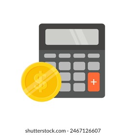 Calculator and golden dollar flat vector illustration