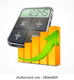 Calculator & graph with arrow economical concept, vector illustration