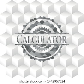 Calculator grey badge with geometric cube white background